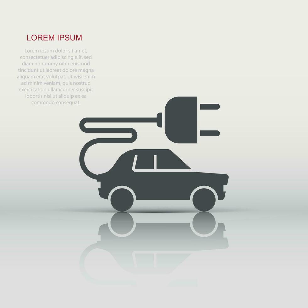 elektrisk bil ikon i platt stil. elektro bil vektor illustration på vit isolerat bakgrund. ekologi transport företag begrepp.