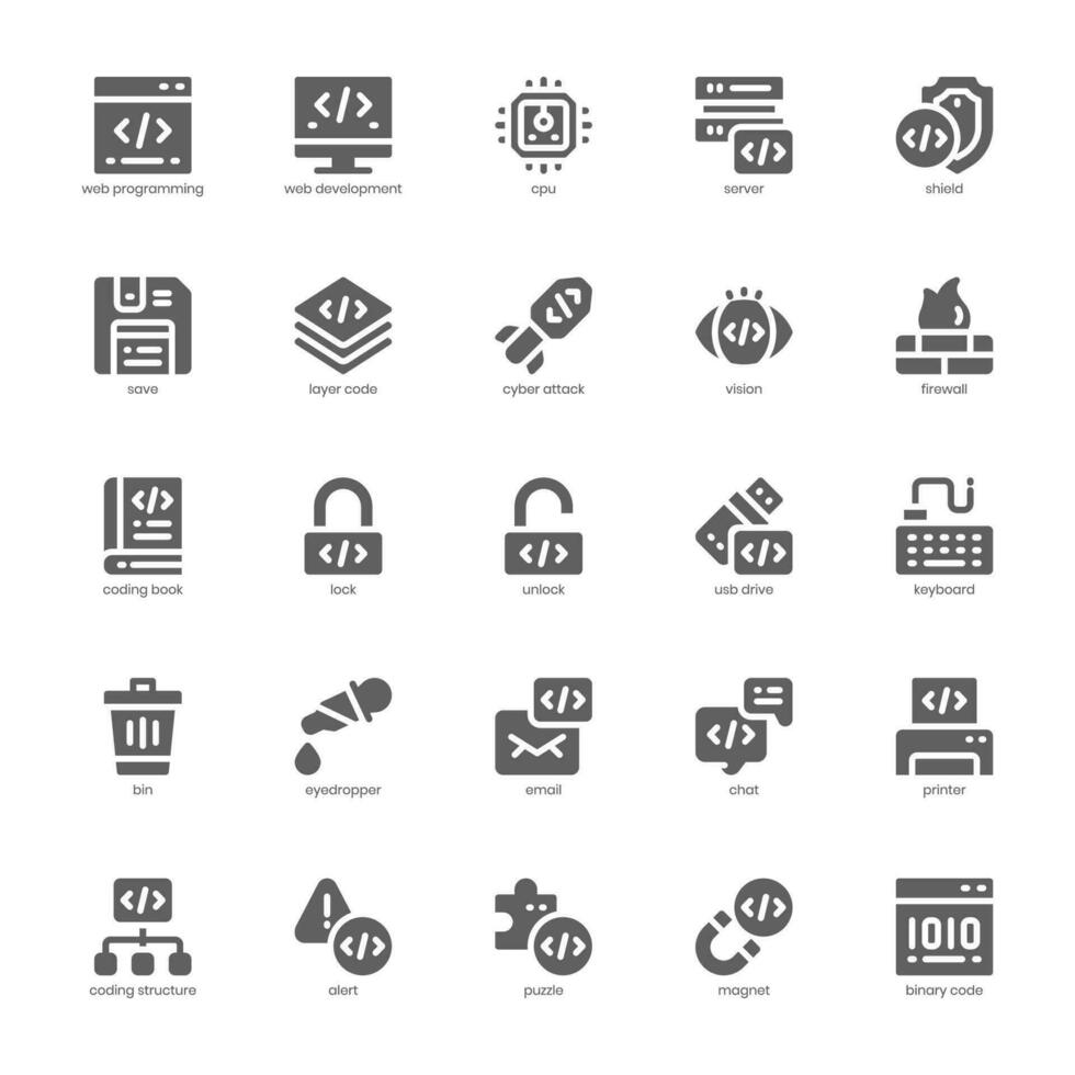 Netz Programmierung Symbol Pack zum Ihre Webseite, Handy, Mobiltelefon, Präsentation, und Logo Design. Netz Programmierung Symbol Glyphe Design. Vektor Grafik Illustration und editierbar Schlaganfall.