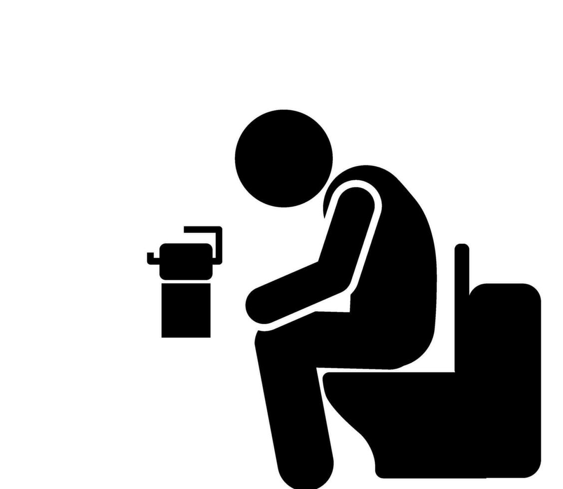 Illustration und Symbol Stock Figur, Strichmännchen, Piktogramm. Stuhlgang im das Toilette vektor