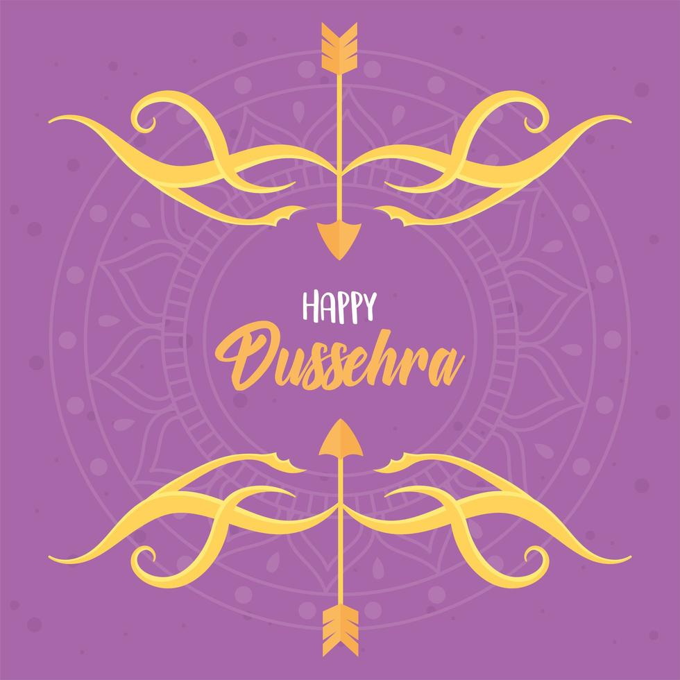 Happy Dussehra Festival of India, Schriftzug Pfeile Bogen Mandala Dekoration vektor