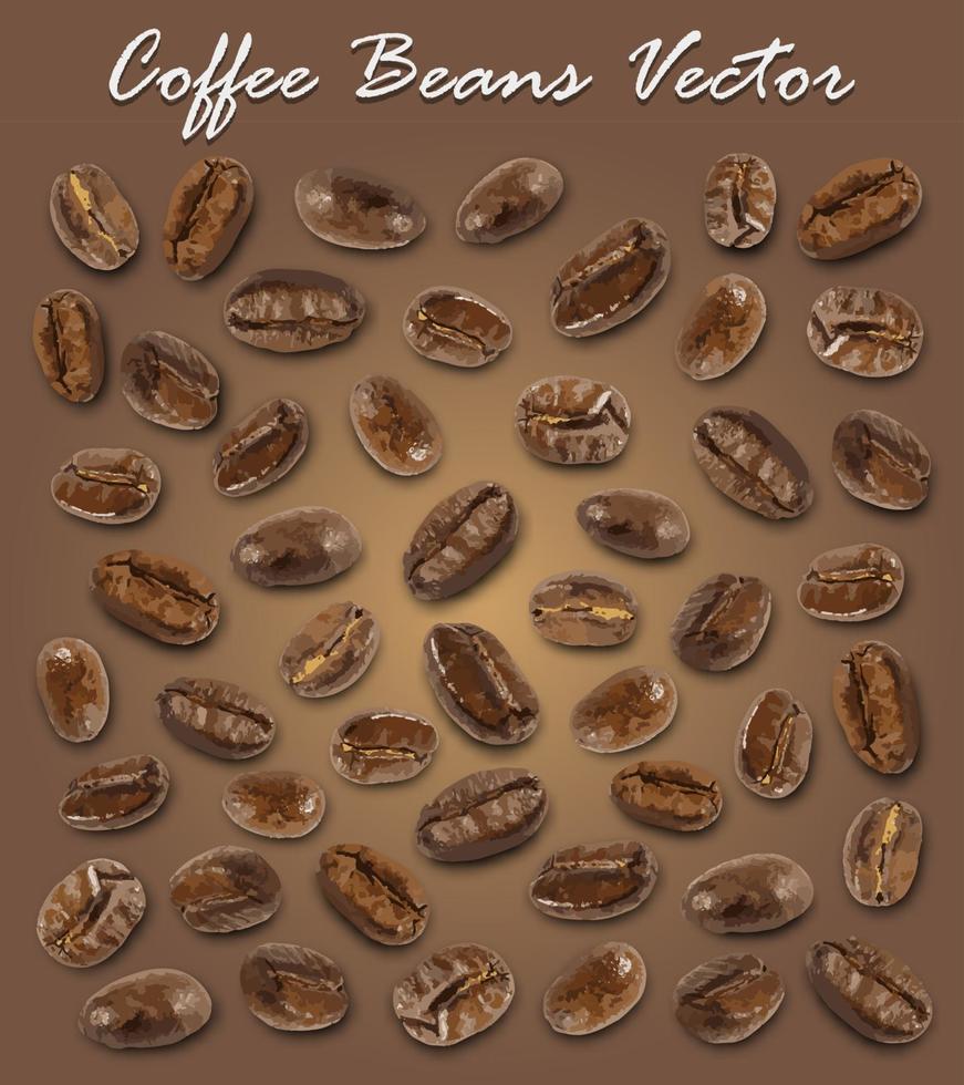 uppsättning rostade kaffebönor element vektor och skugga på brun tonad bakgrund.