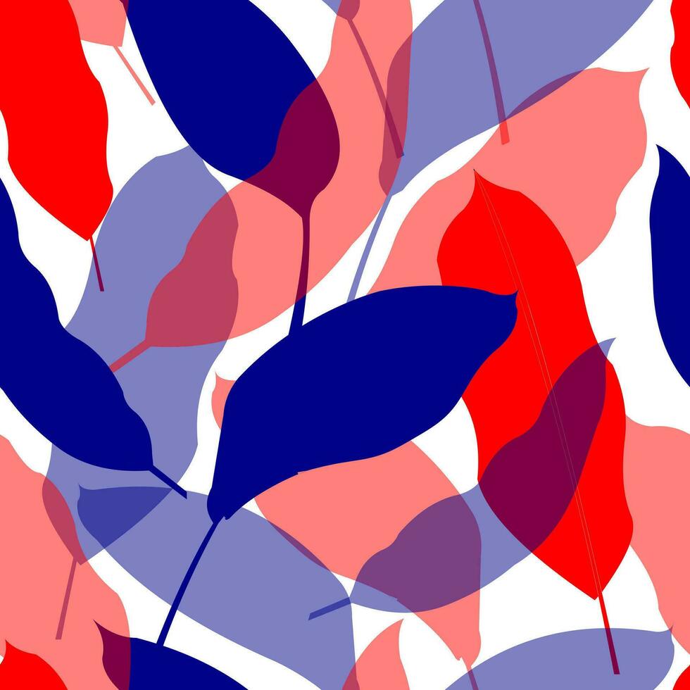 tropisk löv. sömlös söt mönster för textil- och papper. blå och röd växter på en vit bakgrund i en platt stil. vektor. vektor