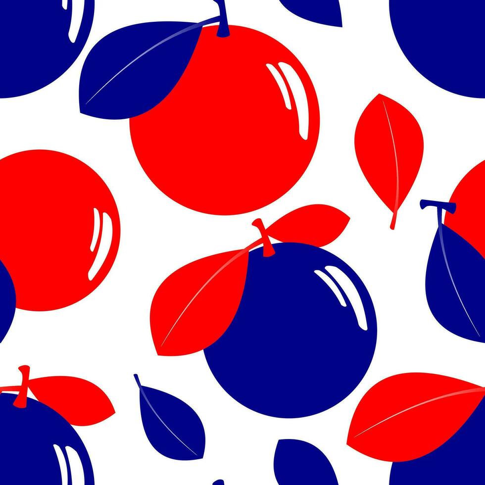 äpplen och apelsiner. sömlös eleganta mönster för textil- och papper Produkter. blå och röd frukt på en vit bakgrund. vektor. vektor