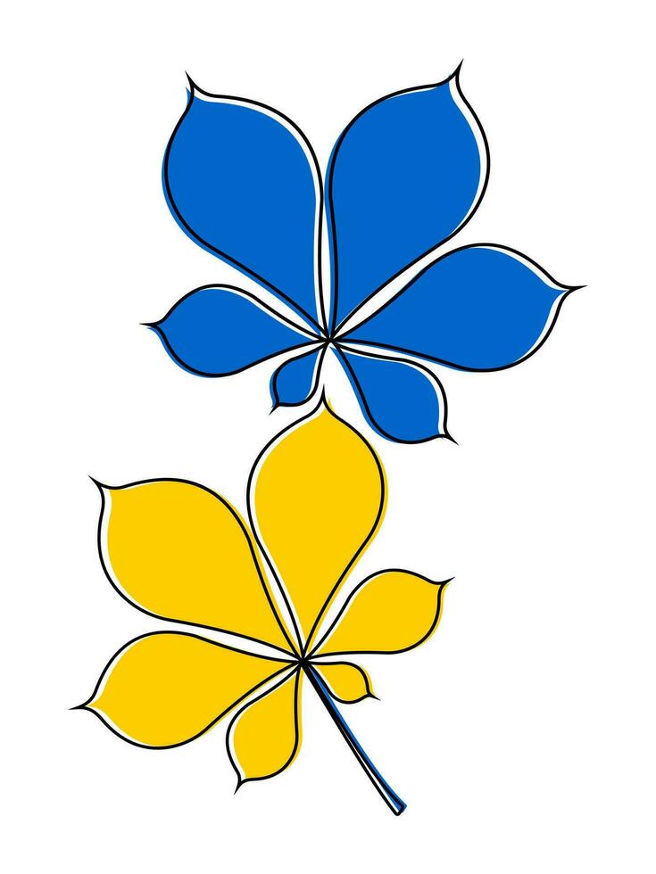gul och blå kastanj löv är inramade med en svart översikt och isolerat på en vit vertikal bakgrund. vektor. vektor