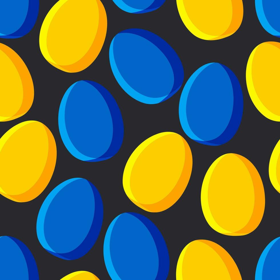 gul och blå ägg på en svart bakgrund. sömlös söt mönster för modern textil, dekorativ papper. vektor. vektor