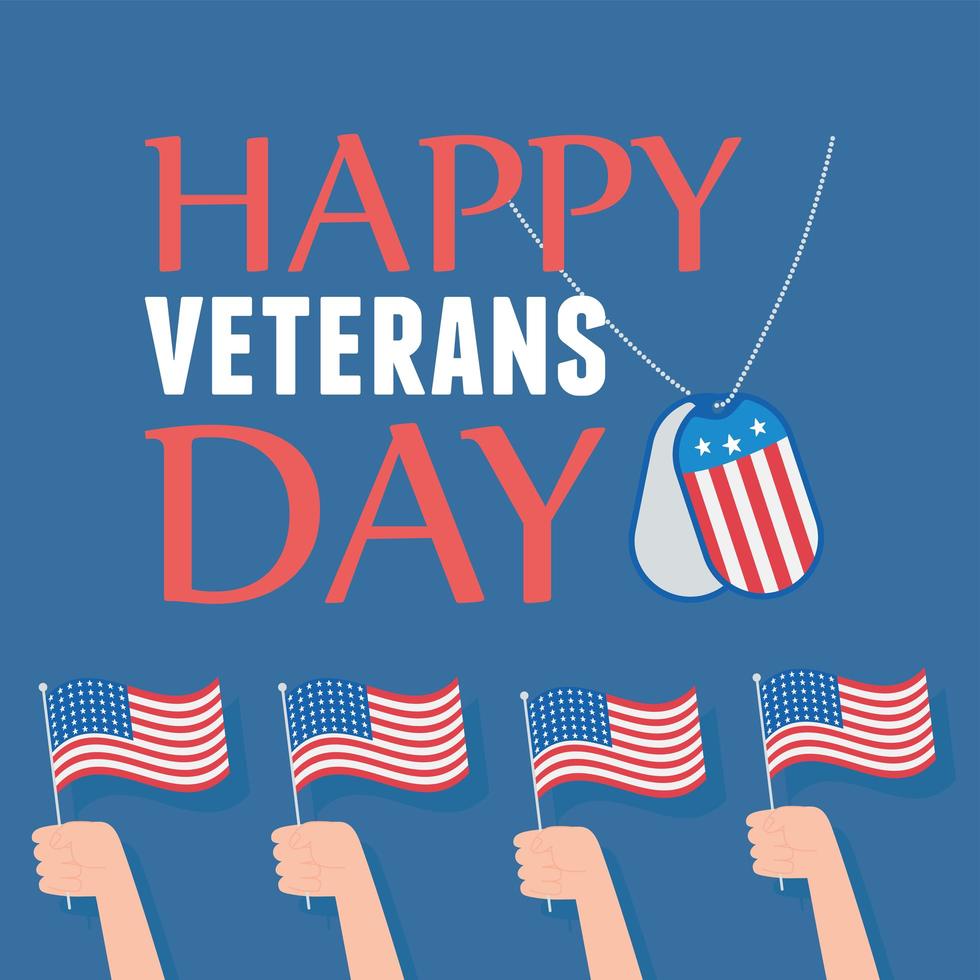 glücklicher Veteranentag, Hände mit amerikanischem Flaggen-Nationalsymbol, uns Militärsoldaten vektor