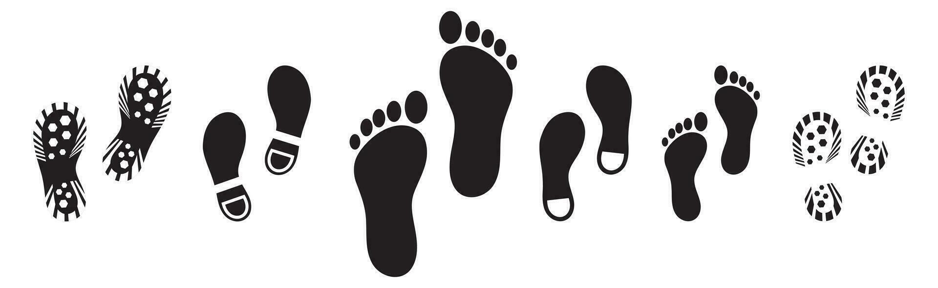 Silhouette von Mensch Fußspuren. Baby Schritte Symbol. Schuhwerk markiert. vektor