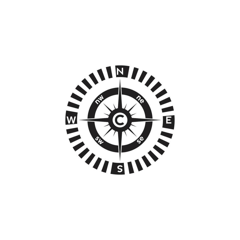 Kompass Logo Design. Zeiger Norden, Süd, Ost, Westen, Kompass Symbol. Richtung unterzeichnen. Vektor Element Illustration.