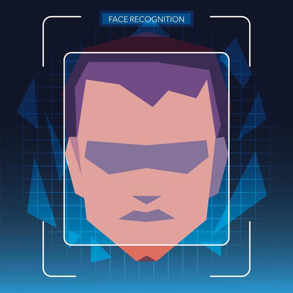 ansiktsigenkänningsteknik, man med ansiktsidentifiering vektor