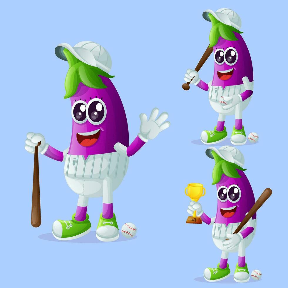 süß Aubergine Zeichen spielen Baseball vektor