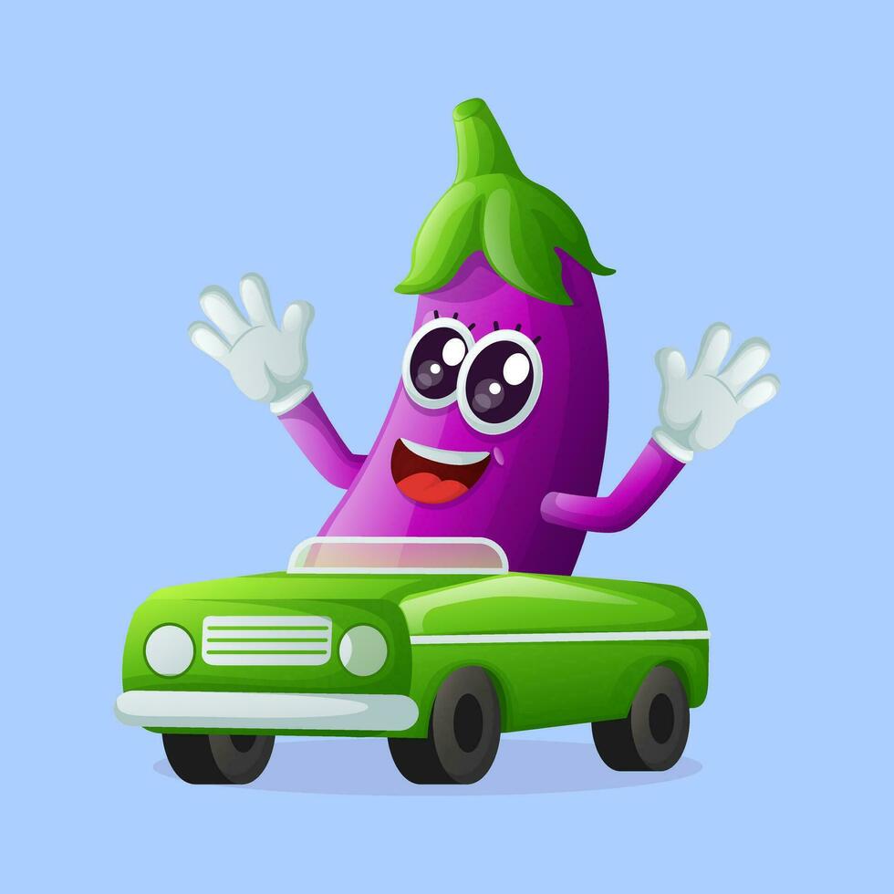 süß Aubergine Charakter spielen mit Auto Spielzeug vektor