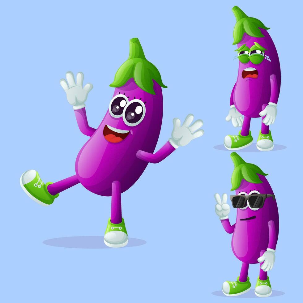 süß Aubergine Zeichen mit Emoticon Gesichter vektor