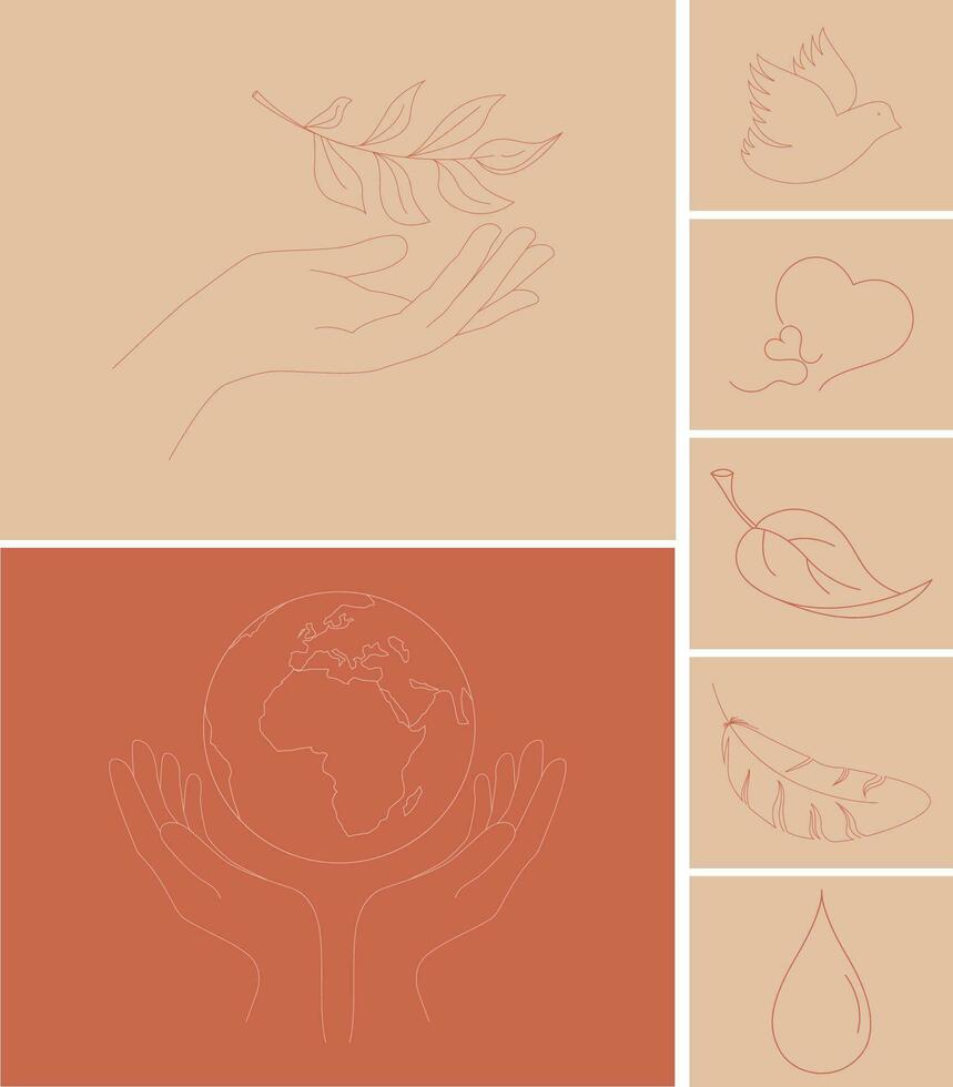 Logo mit Hände. Logos zum ökologisch Organisationen. Erde Symbol, Ökologie, Taube, Blatt, Wasser. Wasser Speichern Logo. vektor