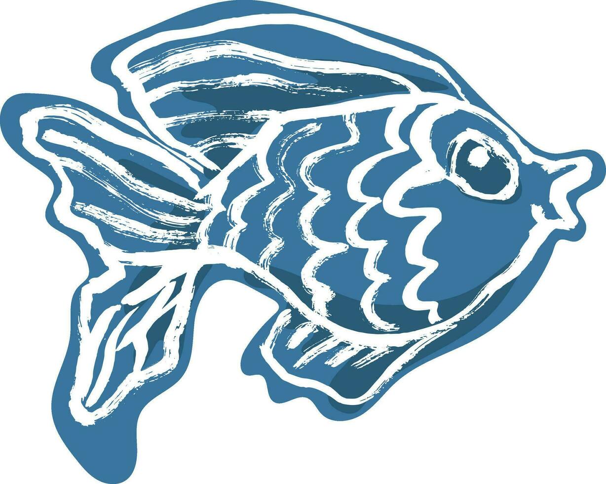 Kunstwerk trocken Bürste Tinte Blau Fisch drucken vektor