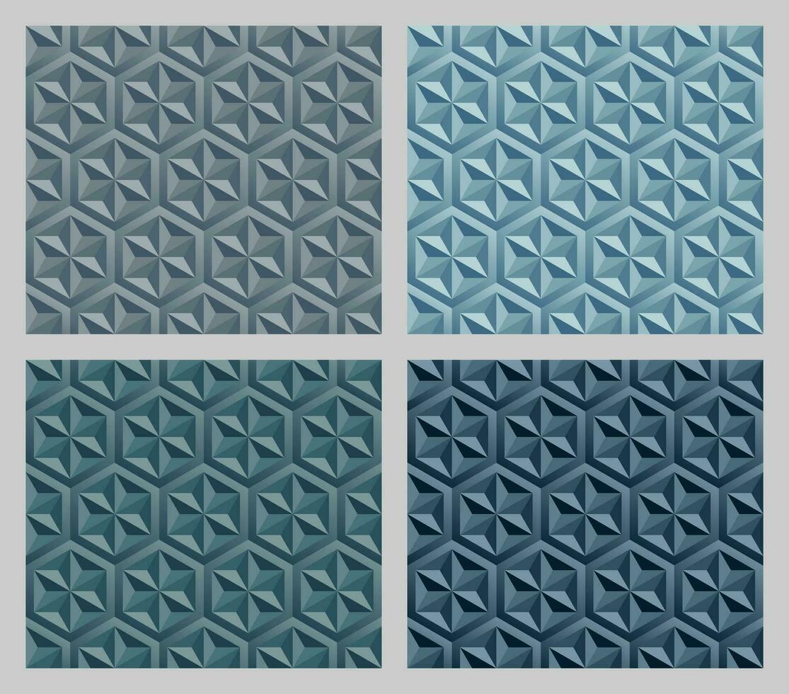 geometrisk hexagram former sömlös mönster. jord tona blå Färg bakgrund uppsättning. vektor illustration.