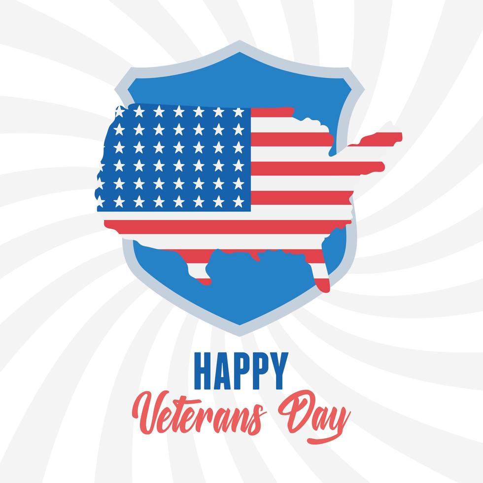Happy Veterans Day, amerikanische Flagge im Kartenemblem, uns Militärsoldaten vektor