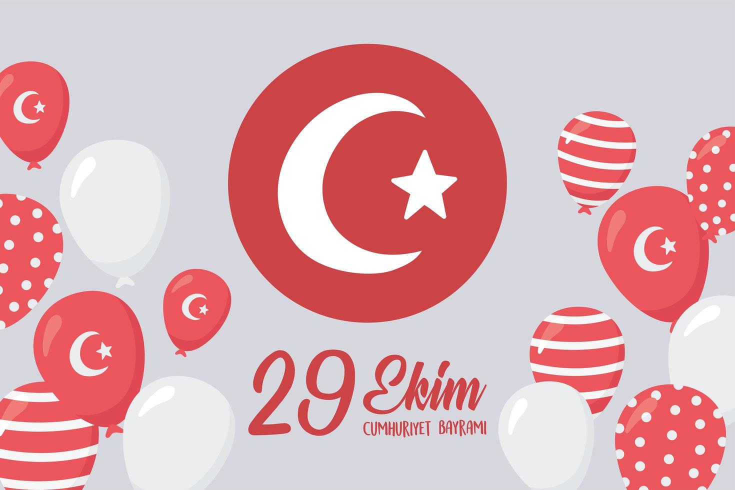 29 ekim cumhuriyet bayrami kutlu olsun, Turkiets republikdag, rund flagga och ballongkort vektor