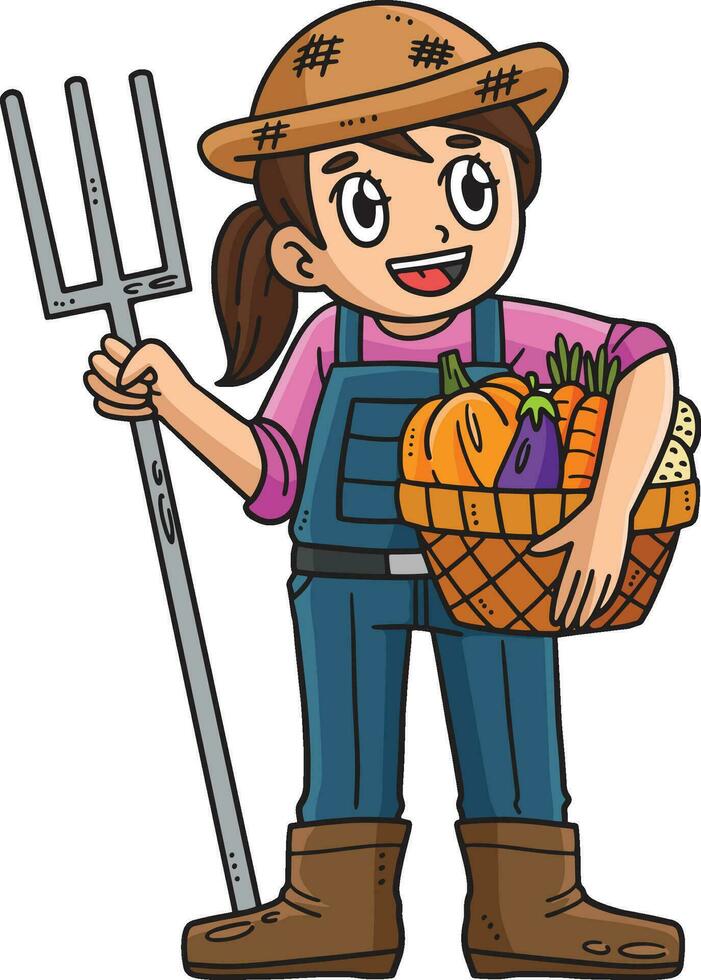 Farmer mit ein Ernte Karikatur farbig Clip Art vektor