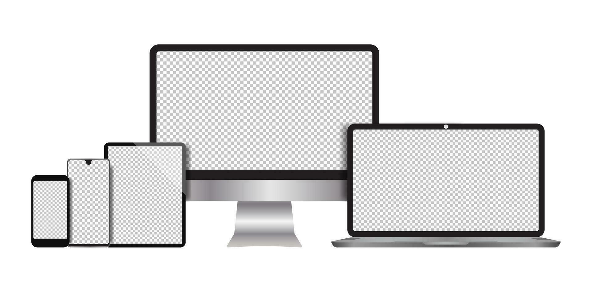 realistisk datorer, bärbara datorer, tabletter, smartphone monitorer med en vit bakgrund vektor