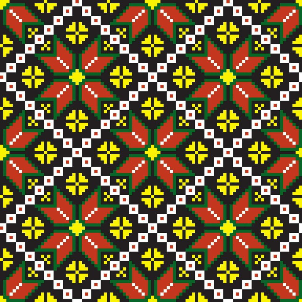 Vektor farbig nahtlos ukrainisch National Ornament, Stickerei. endlos ethnisch Blumen- Grenze, slawisch Völker Muster. rot Kreuz Stich.