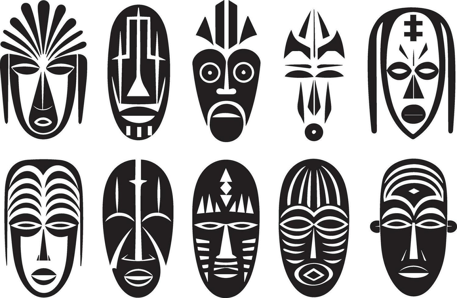 einstellen von afrikanisch Stammes- Masken, Stammes- Masken Vektor Illustration