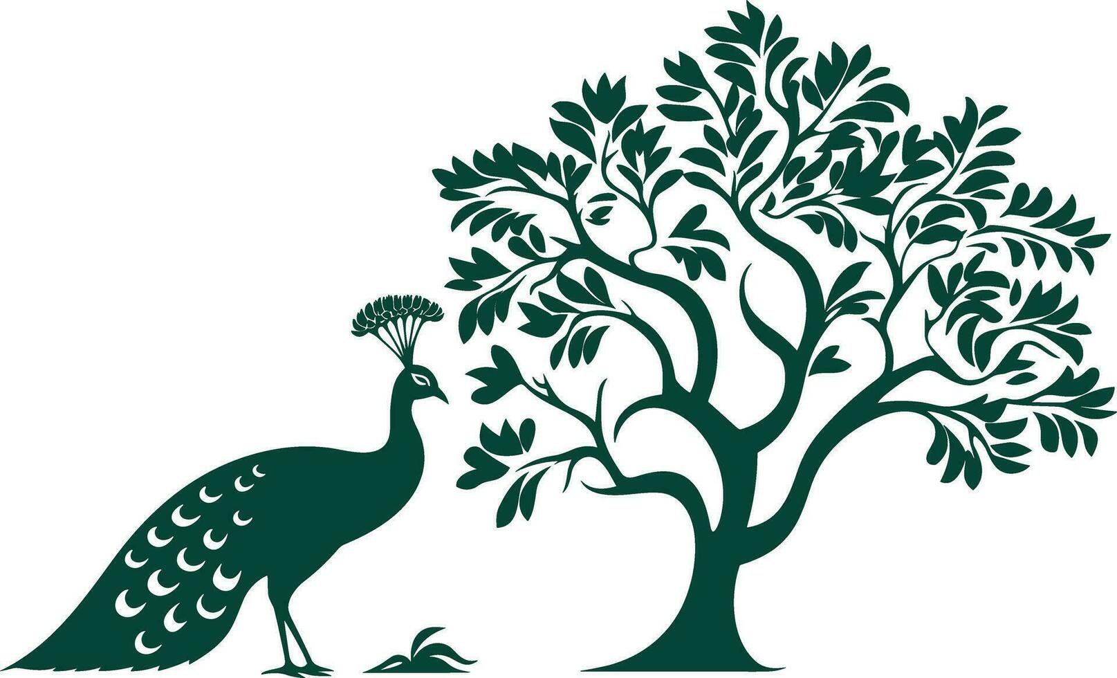 silhuett av en påfågel nära till de träd vägg konst dekor vektor illustration
