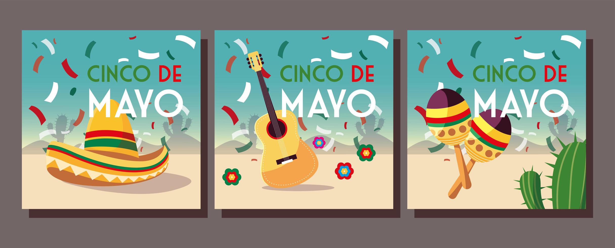 uppsättning kort med cinco de mayo-etikett vektor