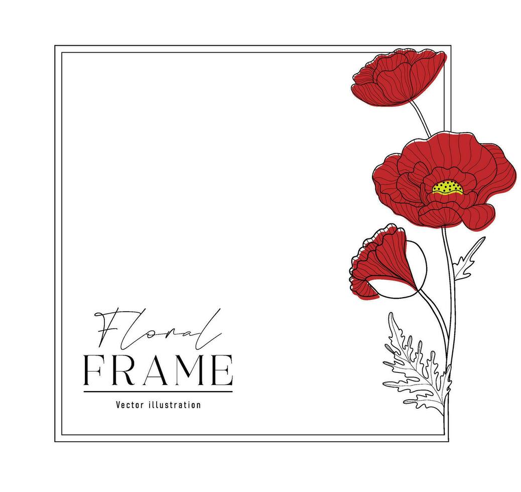 romantisk fyrkant ram med röd vallmo. blommig design för etiketter, branding företag identitet, bröllop inbjudan vektor