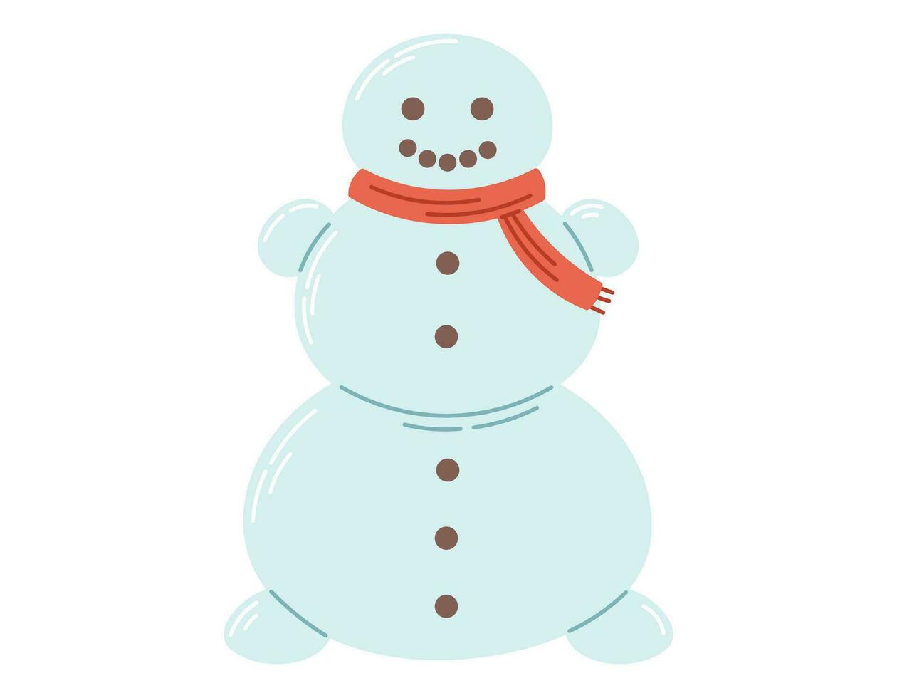 komisch Karikatur Kinder Winter Schneemann mit gestrickt Schal. Vektor isoliert Weihnachten eben Fee Geschichte Charakter.