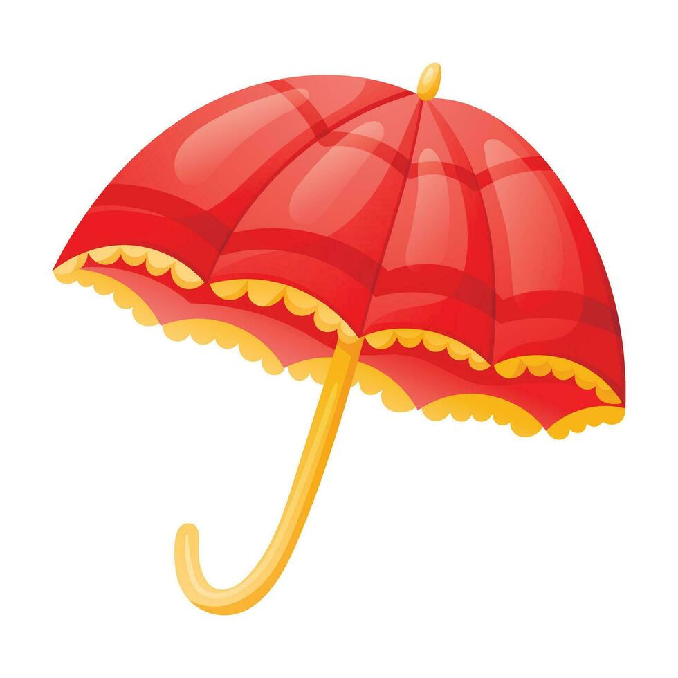 Vektor Karikatur Illustration von ein rot öffnen Regenschirm mit Rüschen.