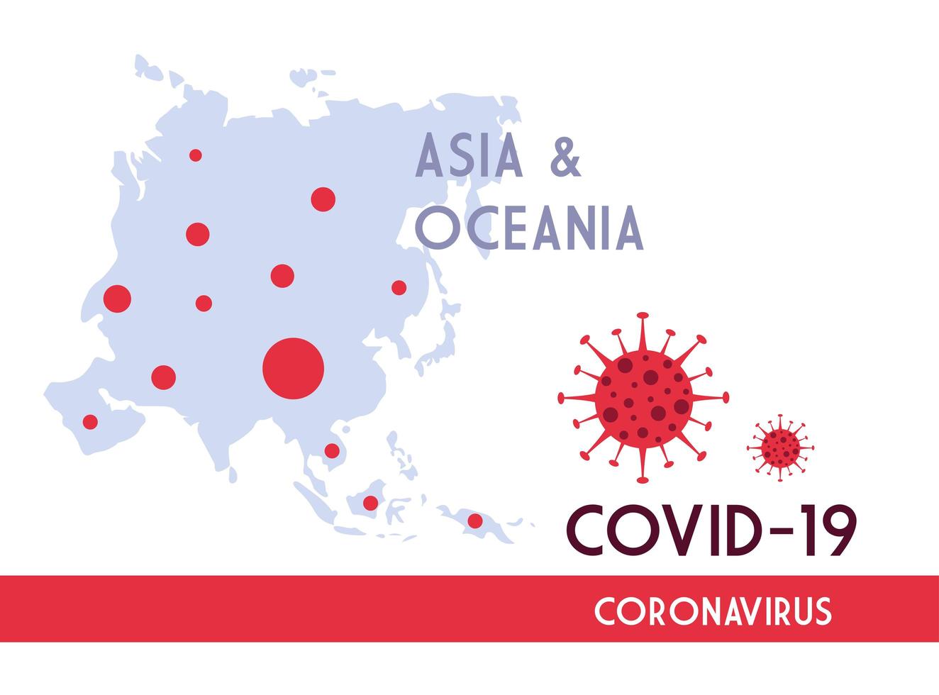 Asien- und Ozeanien-Karte mit der Ausbreitung des Covid 19 vektor