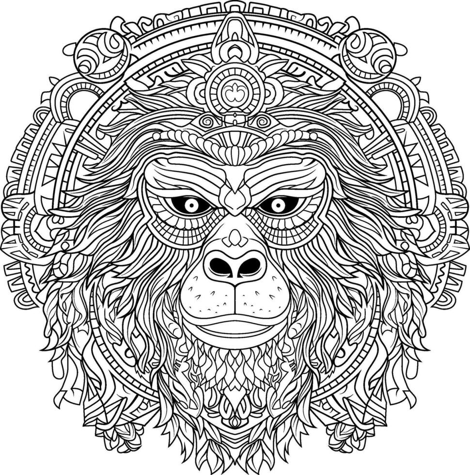 Gorilla Mandala Gliederung Zeichnung vektor