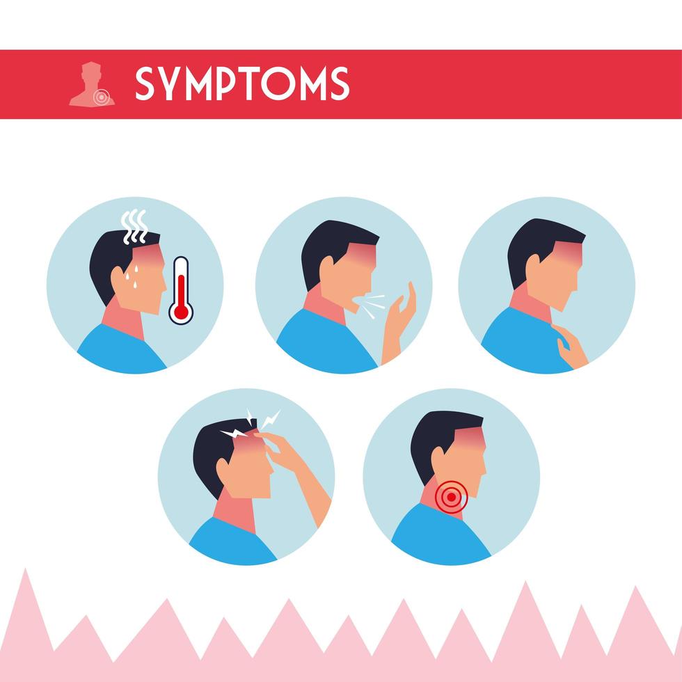 Satz von Symbolen mit Symptomen des Coronavirus vektor