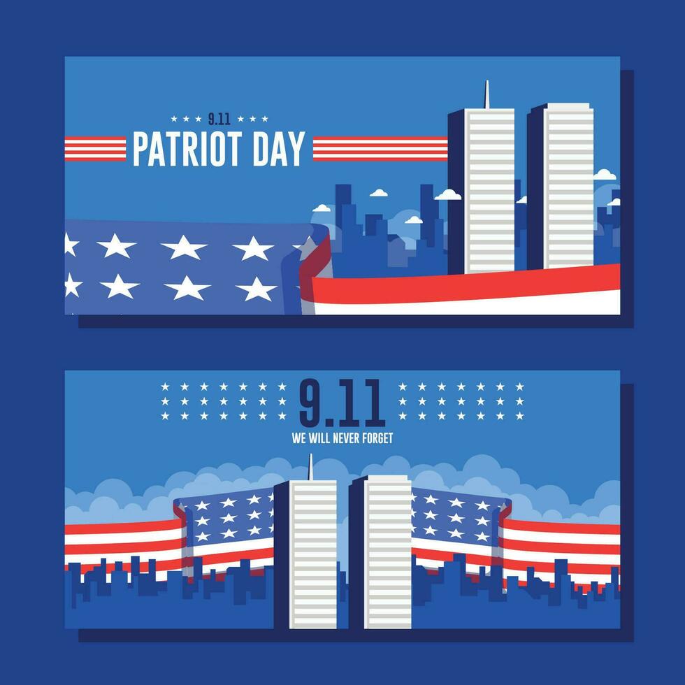 9 11 patriot dag platt vertikal baner bakgrund mall vektor