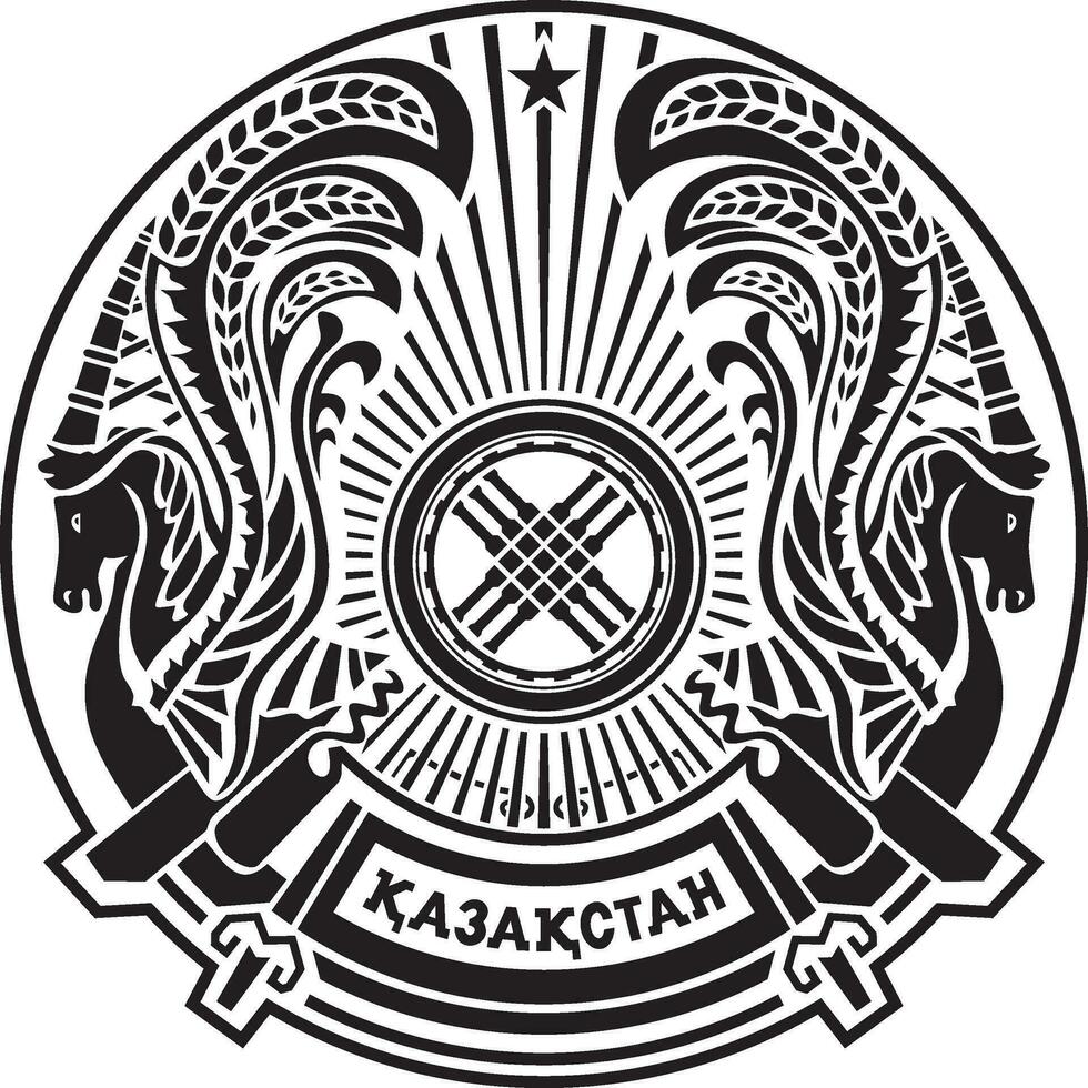 vektor svartvit stat emblem av de republik av Kazakstan. nationell symbol av ett asiatisk Land.