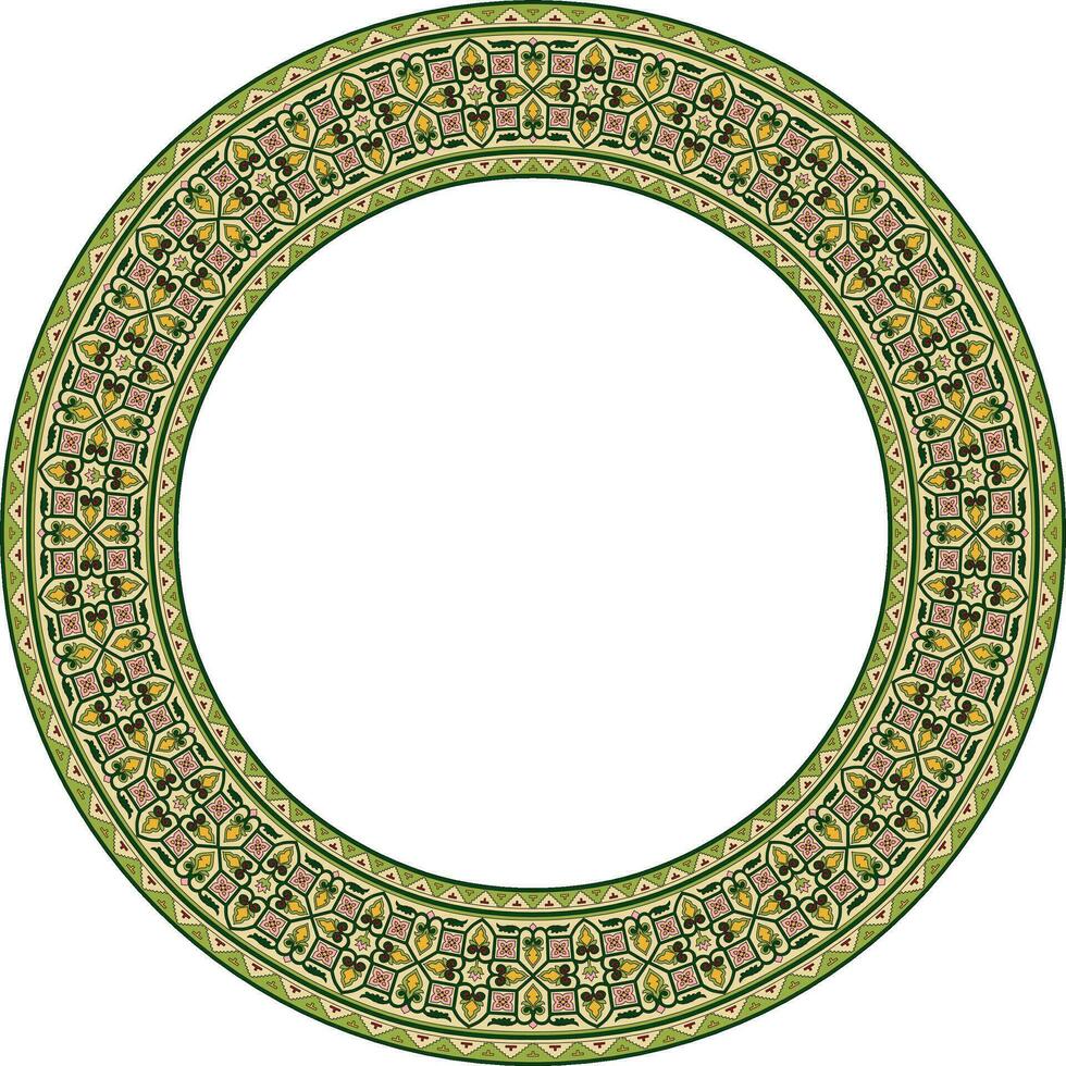Vektor farbig runden byzantinisch Grenze, rahmen. Kreis griechisch Muster, Zeichnung von das östlichen römisch Reich. Dekoration von das Russisch orthodox Kirche.
