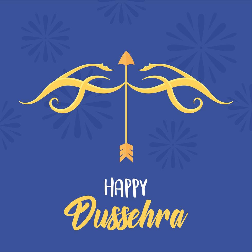 Fröhliches Dussehra-Festival von Indien, goldener Pfeilbogenwaffe klassischer blauer Hintergrund vektor