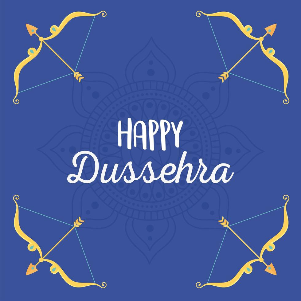 Happy Dussehra Festival of India Goldpfeile und Bögen mit Kristallen vektor