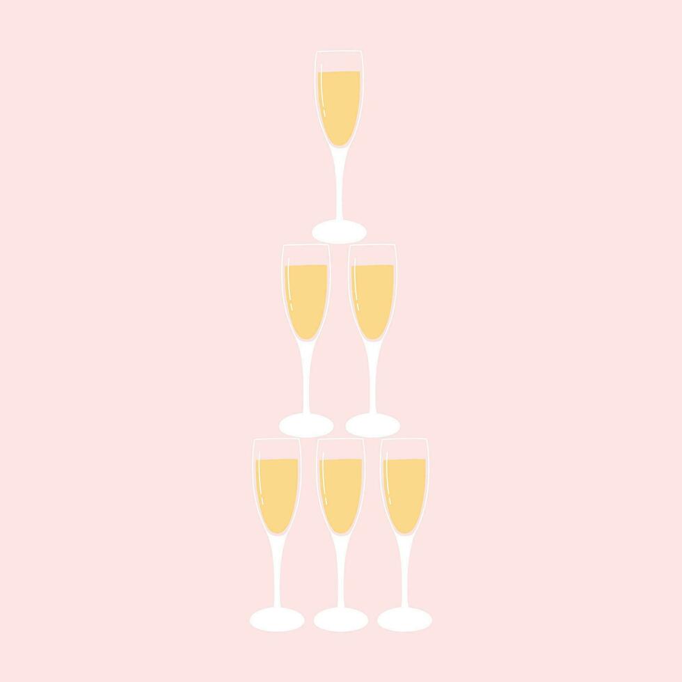 ein Glas von Champagner. Vektor Illustration. isoliert Glas mit sprudelnd Champagner. Champagner Turm oder Pyramide.