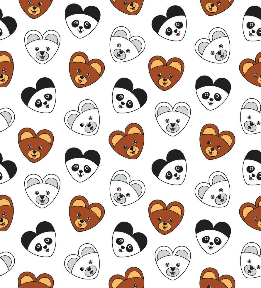 kärlek Björn, honung Björn, polär Björn och panda formad tycka om en hjärta symbol. söt djur- barn sömlös mönster design för omslag papper, tyg och textil. vektor