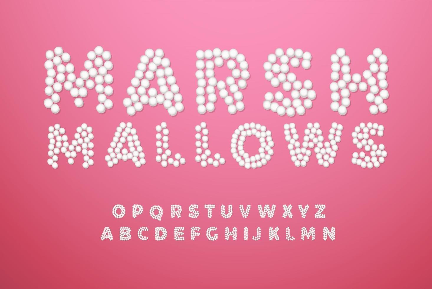 Zuckerzähe Bonbons für modernes amerikanisches köstliches Logo, Süßigkeitenmonogramm, Kinderferiendesign. Haufen weißer Punkte Alphabet, leckere Snack-Schriftart. Draufsicht Marshmallows Buchstaben, Vektor-Typografie-Design vektor