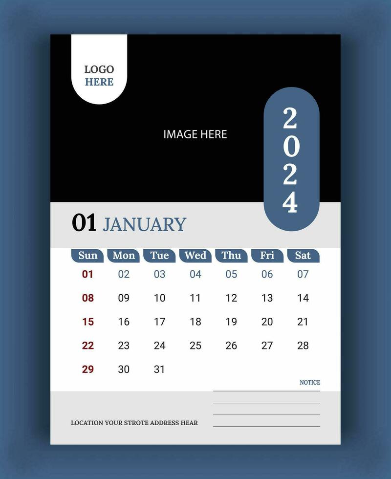 2024 Mauer Kalender Vorlage, Vektor Kalender Januar Design, kreativ Kalender Design