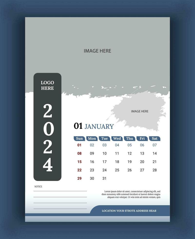 2024 vägg kalender mall, vektor kalender januari design, kreativ kalender design