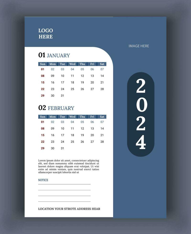 2024 vägg kalender mall, vektor kalender januari design, kreativ kalender design