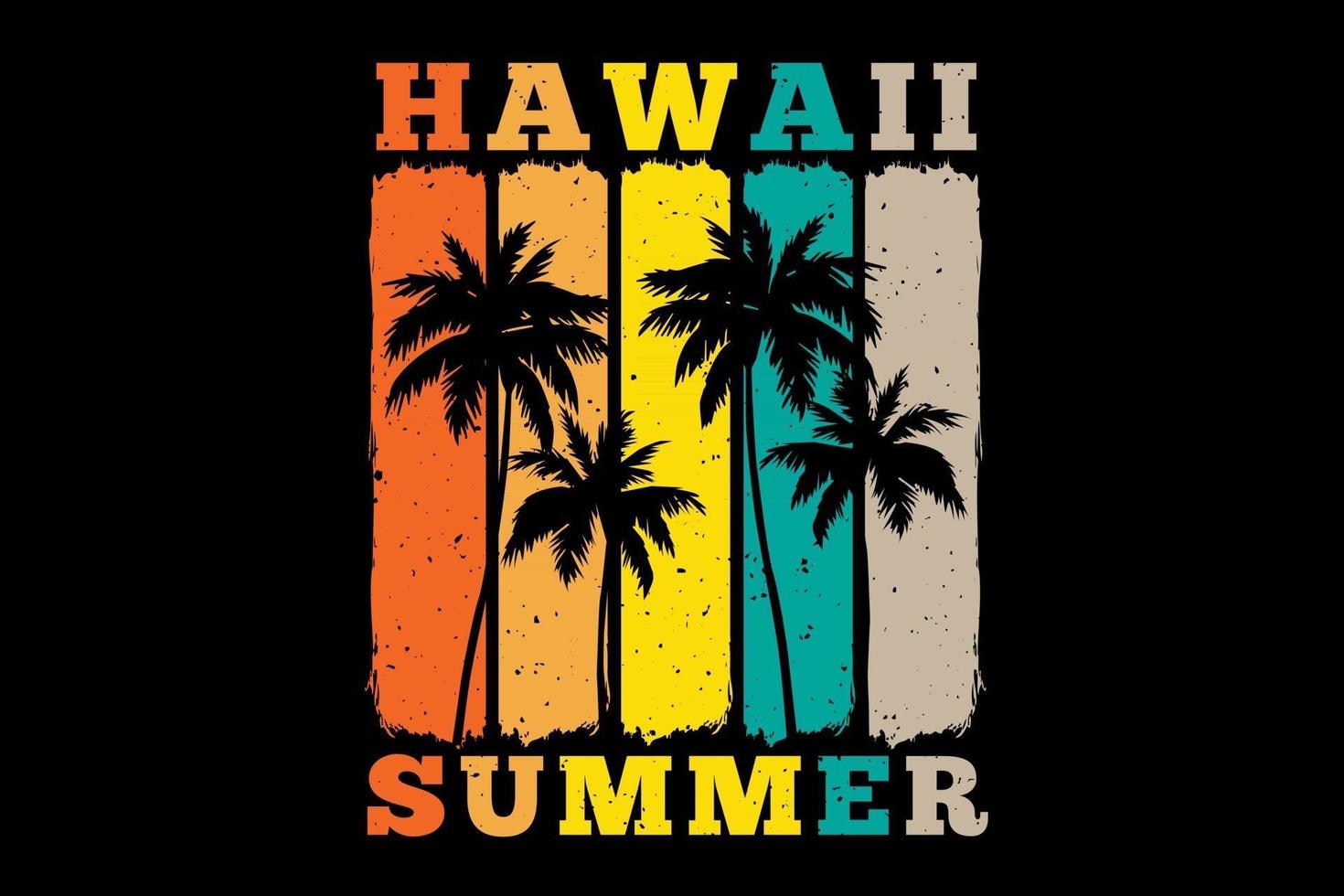 T-Shirt Hawaii Sommer Palme Sonnenuntergang Farbe Retro Vintage Style vektor