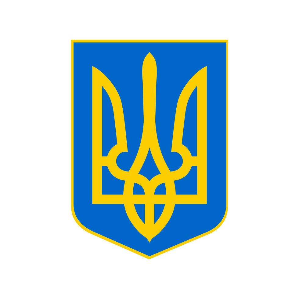 das klein Mantel von Waffen von Ukraine ist einer von das drei offiziell Symbole von das Zustand. Schild und Dreizack gemacht von Gelb und Blau isoliert auf Weiß Hintergrund. Vektor. vektor