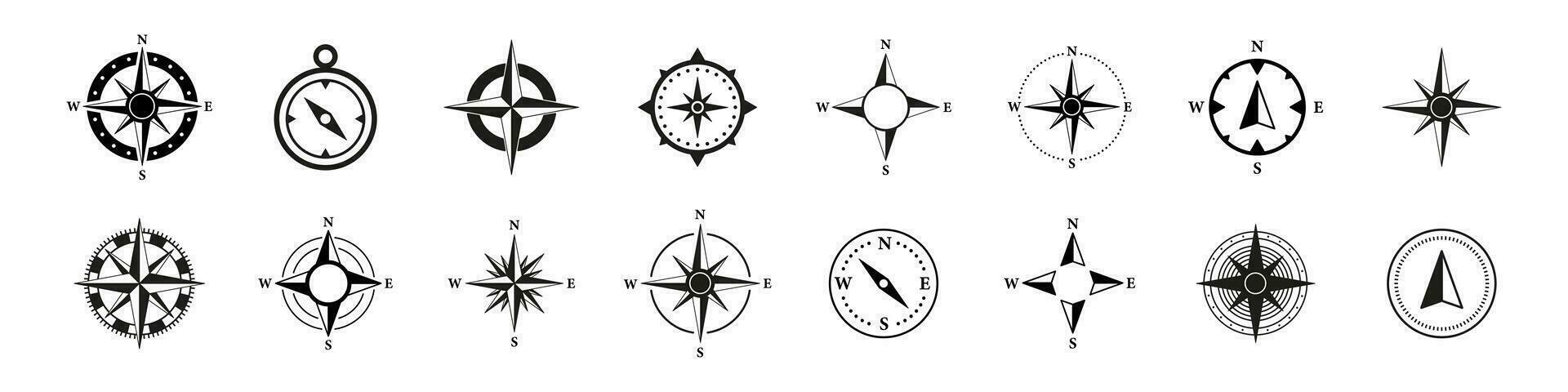 kompass ikoner uppsättning. kompass ikon samling. enkel symbol. vektor
