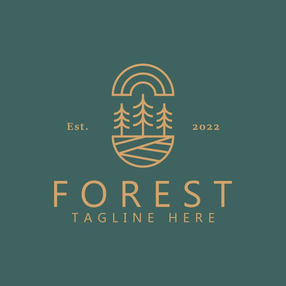 Natur Wald Logo geometrisch Linie Stil mit abstrakt Kiefer Baum zum Geschäft branding retro Stil. vektor