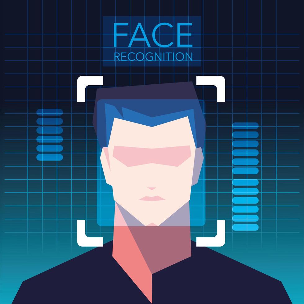 Gesichtserkennungstechnologie, Identitätsprüfung für das Gesicht des Mannes man vektor