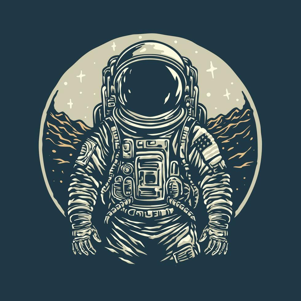 astronaut ensam i Plats med måne landa och stjärnor vektor